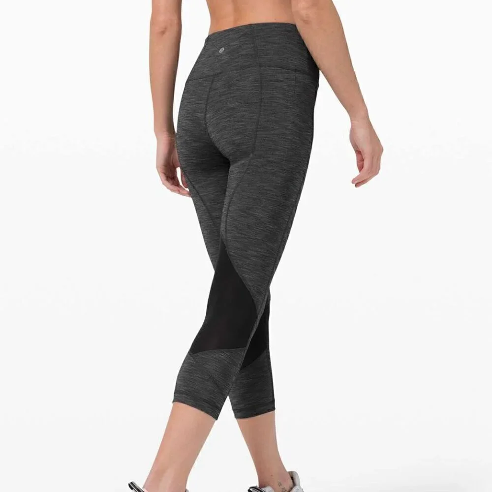 Lululemon Pace Rival Mid-Rise Crop 22” - 6 Heathered Black / Black
